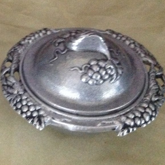 Pewter Vintage Carson Statesmetal Raised Grape Design Tray w/Sugar & Creamer - Picture 11 of 11